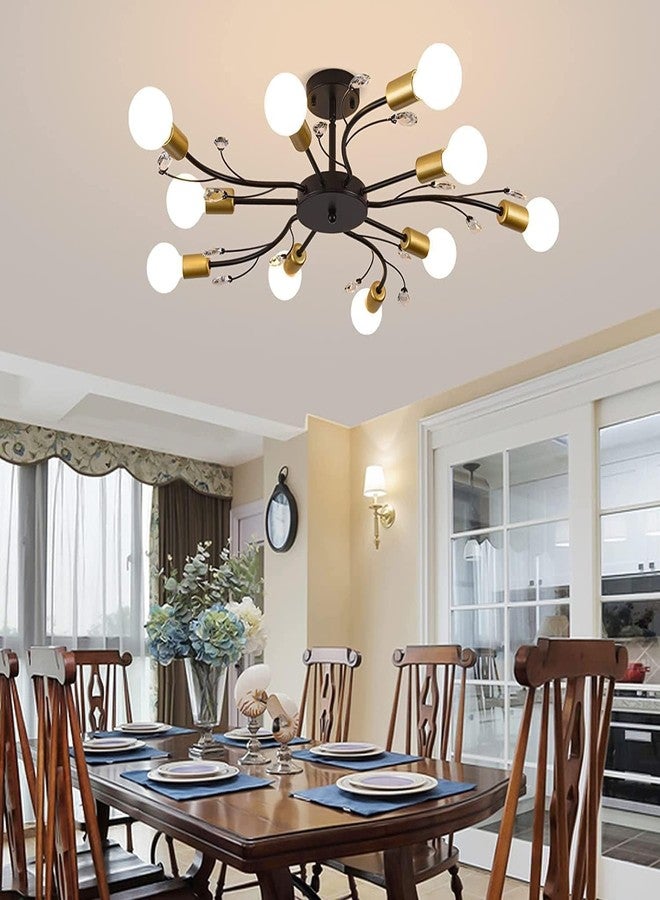 WOKE Sputnik Chandelier for Living Room & Bedroom - 10 Light Modern Crystal Jhumar Lighting for Home - Black & Gold Ceiling Hanging Fancy Light Decoration (E27 Bulbs Not Included) - Image 2